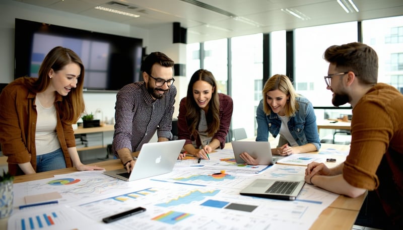 Team of content creators at TechTide Marketing working on a project